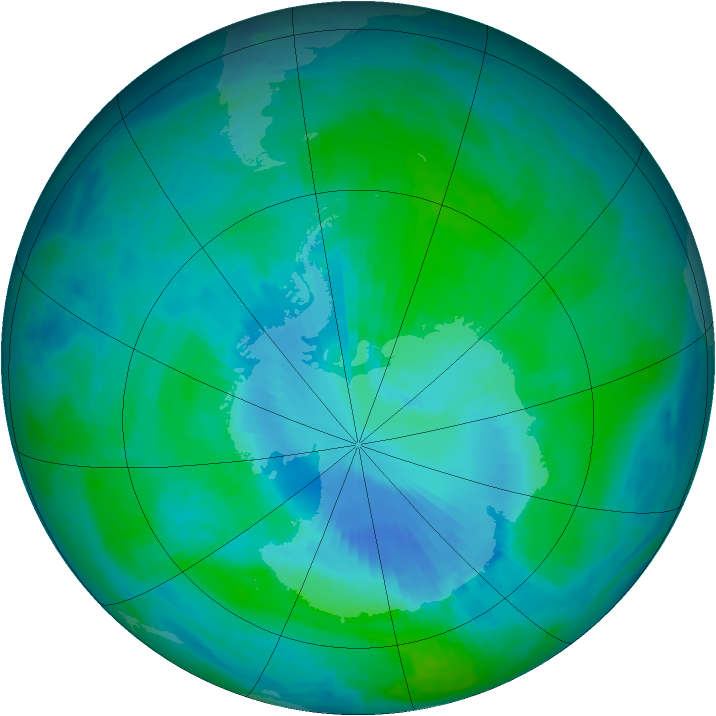 Antarctic ozone map for 12 January 2000